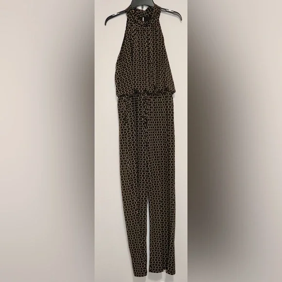 Enfocus Studio Black & Gold halter Top Sleeveless Pants Suit One Piece Jumpsuit - Picture 4 of 7